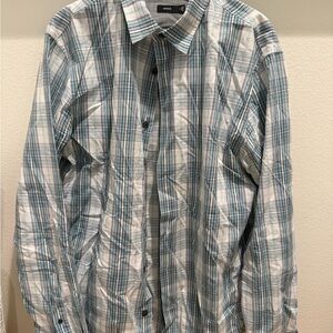 Vince Men's Teal and White Plaid Shirt